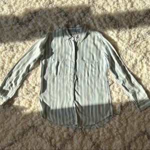 Rails Gorgeous 90s Light Blue + White Striped Button Down Top Cotton Silk